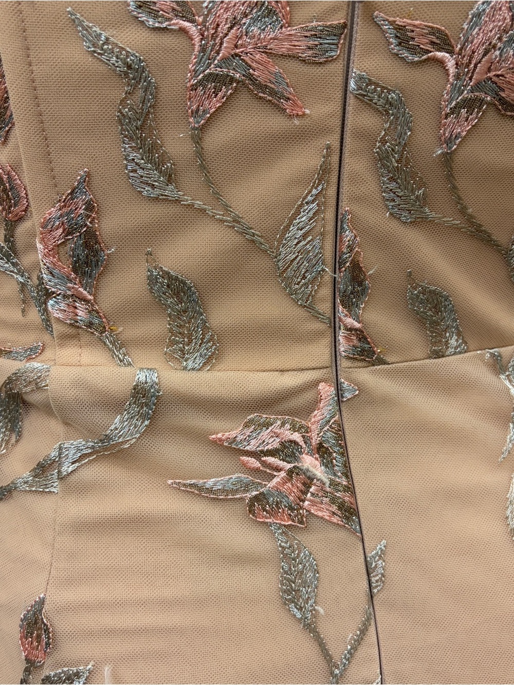 Marchesa Notte Feather-Trim Embroidered Midi Dress in Blush - Size 16 NWT - Picture 7 of 11